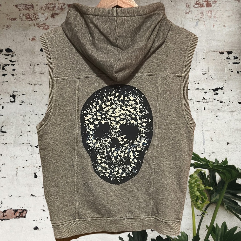 Upcycled skull patch punk rock & republic hooded vest